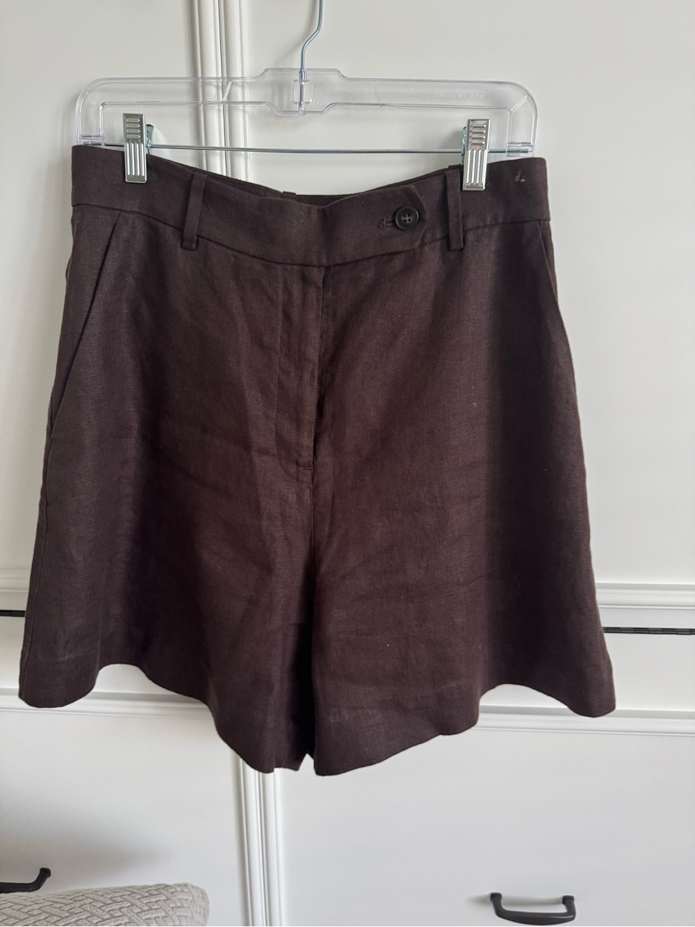 & Other Stories Dark Brown Linen-Blend High-Rise Shorts